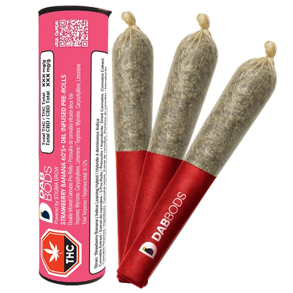 Dab Bods 1.5 g Strawberry Banana 60'S+ Infused PR 3 x 0.5 g Pre-Rolls