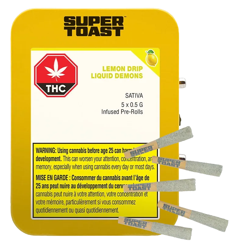 Super Toast 2.5 g Lemon Drip Liquid Demons Infused PR 5 x 0.5 g Pre-Rolls