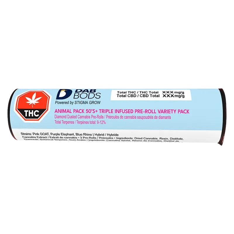 Dab Bods 1.5 g Animal Pack 50's+ Triple Infused PR 3 x 0.5 g Pre-Rolls