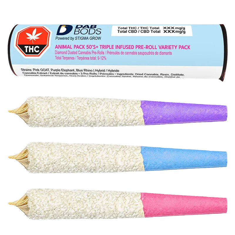 Dab Bods 1.5 g Animal Pack 50's+ Triple Infused PR 3 x 0.5 g Pre-Rolls