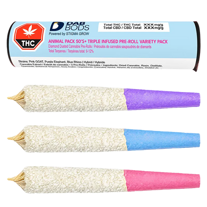 Dab Bods 1.5 g Animal Pack 50's+ Triple Infused PR 3 x 0.5 g Pre-Rolls