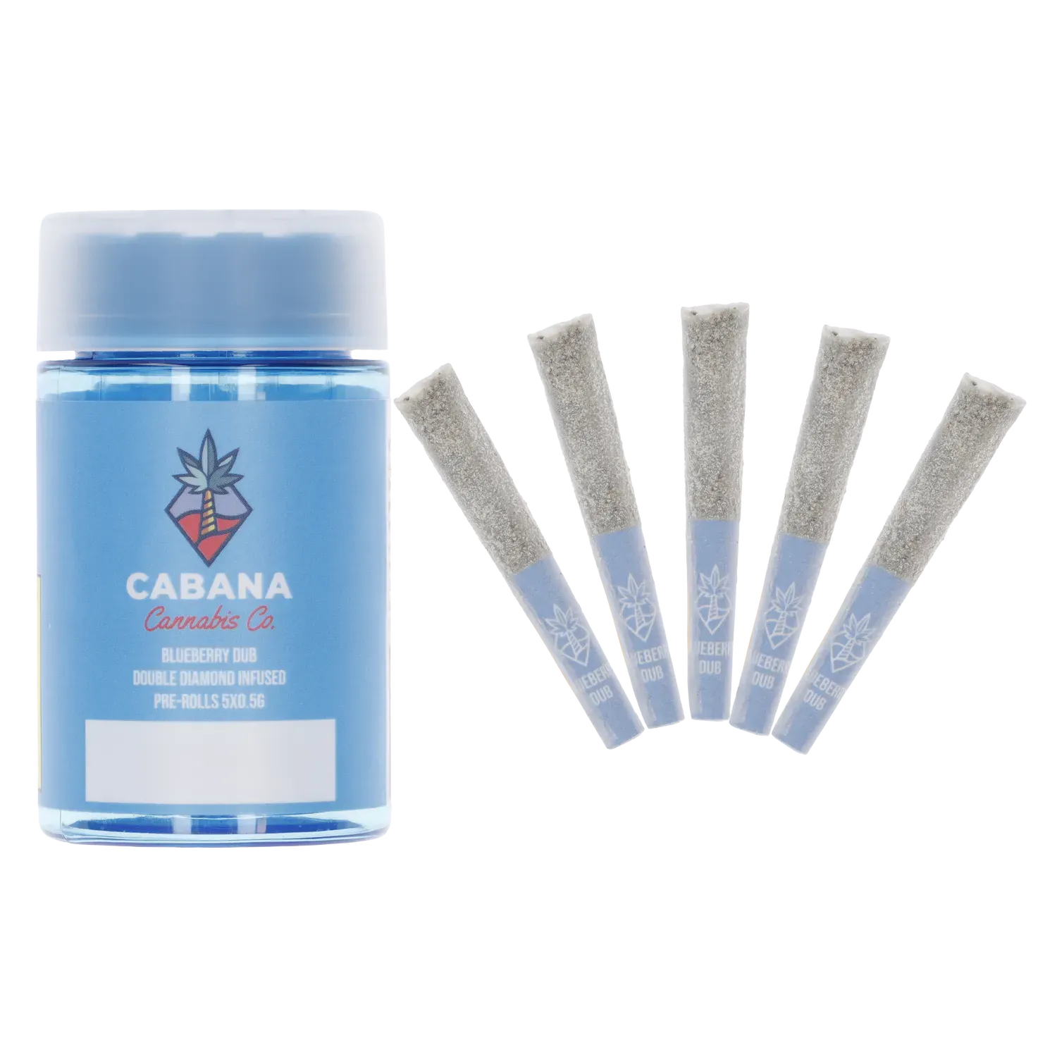 Cabana Cannabis Co. 2.5 g Blueberry Dub Double Diamond Infused PR 5 x 0.5 g Pre-Rolls