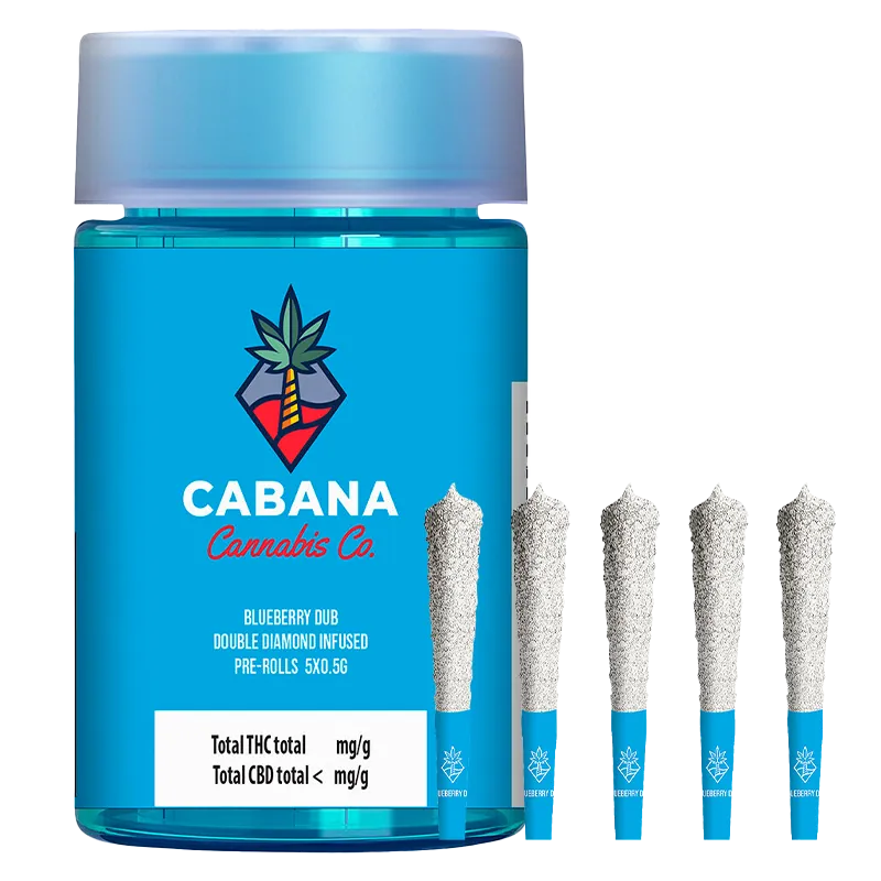 Cabana Cannabis Co. 2.5 g Blueberry Dub Double Diamond Infused PR 5 x 0.5 g Pre-Rolls