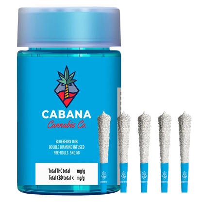 Cabana Cannabis Co. 2.5 g Blueberry Dub Double Diamond Infused PR 5 x 0.5 g Pre-Rolls