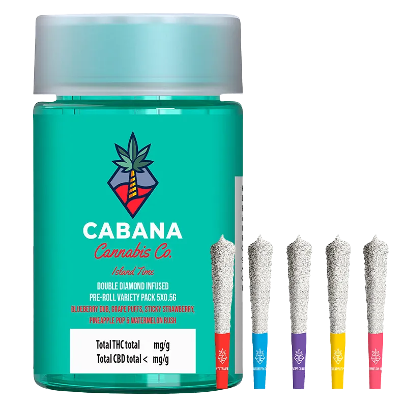 Cabana Cannabis Co. 2.5 g Island Time Double Diamond Infused PR 5 x 0.5 g Pre-Rolls