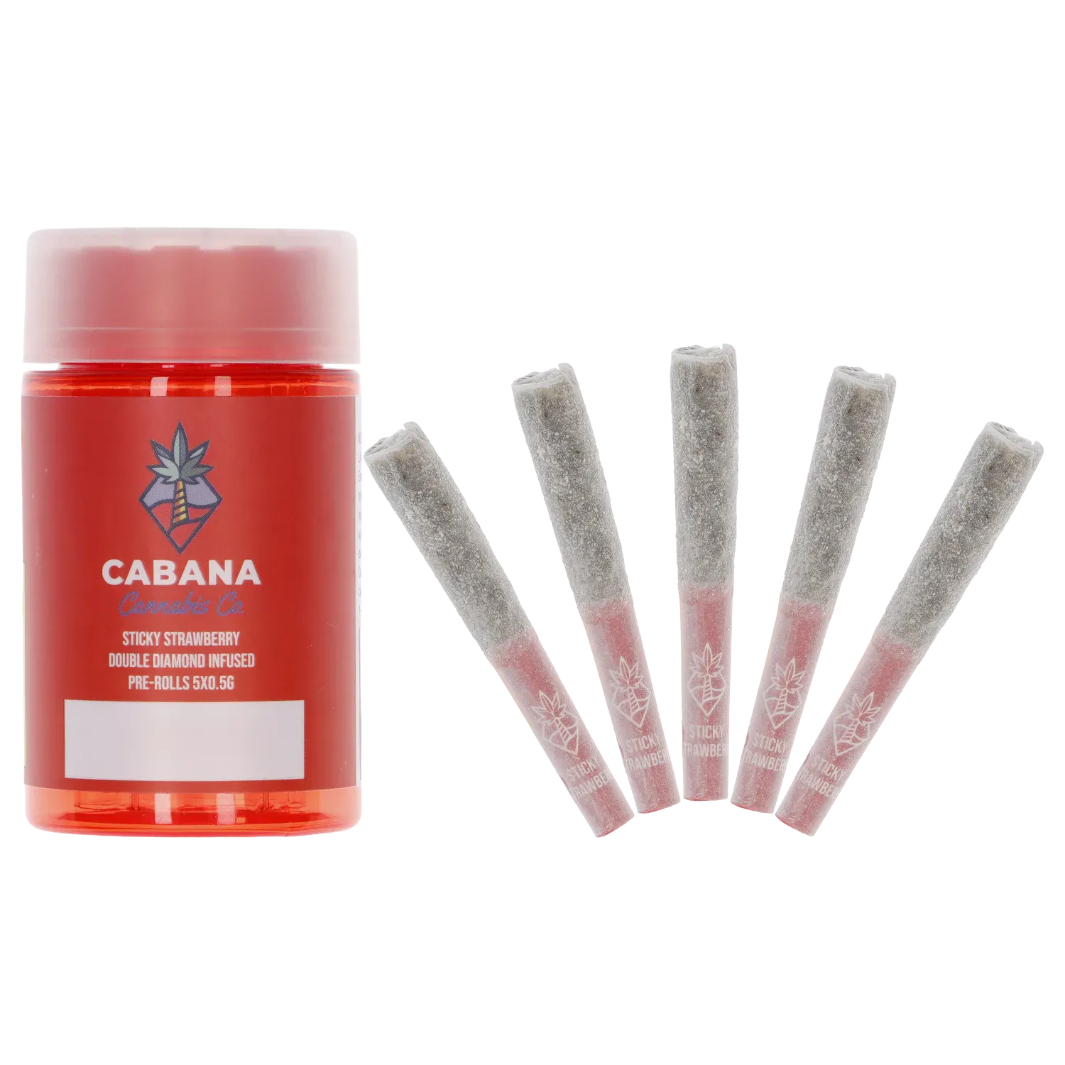 Cabana Cannabis Co. 2.5 g Sticky Strawberry Double Diamond Infused PR 5 x 0.5 g Pre-Rolls