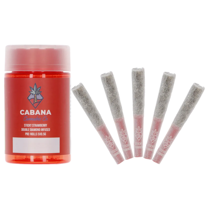 Cabana Cannabis Co. 2.5 g Sticky Strawberry Double Diamond Infused PR 5 x 0.5 g Pre-Rolls