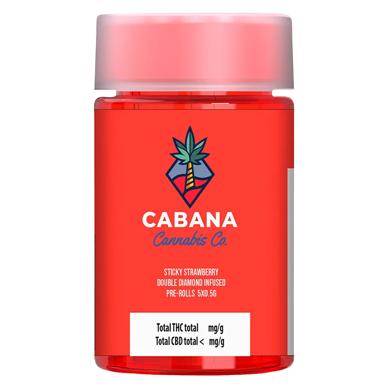 Cabana Cannabis Co. 2.5 g Sticky Strawberry Double Diamond Infused PR 5 x 0.5 g Pre-Rolls