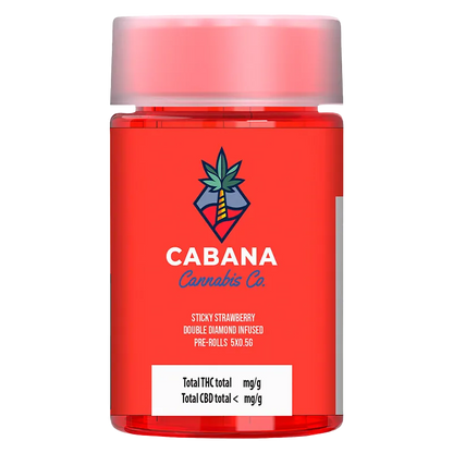 Cabana Cannabis Co. 2.5 g Sticky Strawberry Double Diamond Infused PR 5 x 0.5 g Pre-Rolls