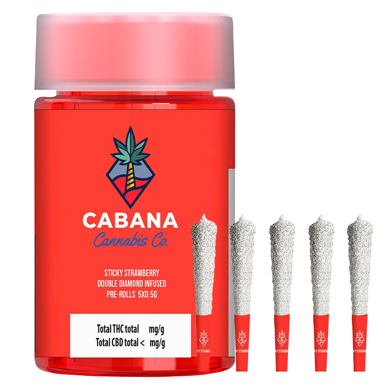 Cabana Cannabis Co. 2.5 g Sticky Strawberry Double Diamond Infused PR 5 x 0.5 g Pre-Rolls