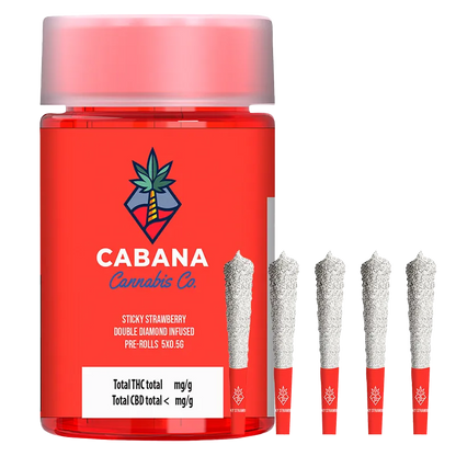 Cabana Cannabis Co. 2.5 g Sticky Strawberry Double Diamond Infused PR 5 x 0.5 g Pre-Rolls