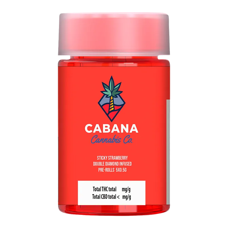 Cabana Cannabis Co. 2.5 g Sticky Strawberry Double Diamond Infused PR 5 x 0.5 g Pre-Rolls