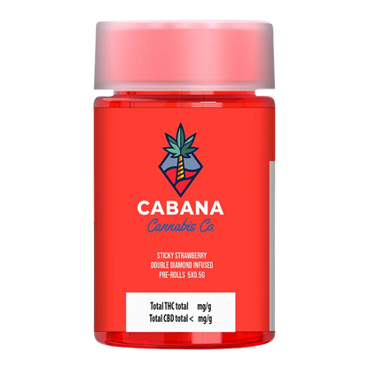 Cabana Cannabis Co. 2.5 g Sticky Strawberry Double Diamond Infused PR 5 x 0.5 g Pre-Rolls