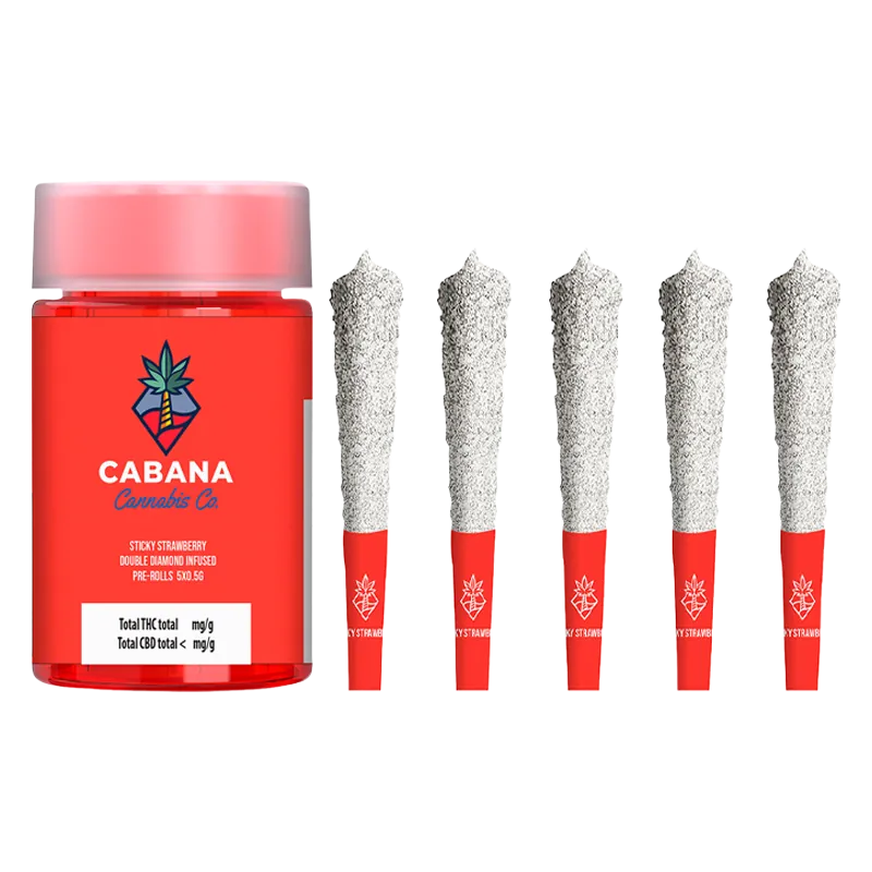 Cabana Cannabis Co. 2.5 g Sticky Strawberry Double Diamond Infused PR 5 x 0.5 g Pre-Rolls