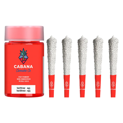 Cabana Cannabis Co. 2.5 g Sticky Strawberry Double Diamond Infused PR 5 x 0.5 g Pre-Rolls