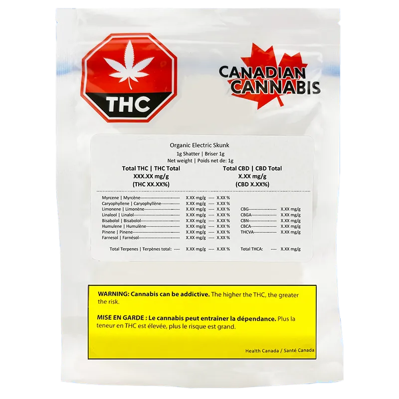 Canadian Cannabis 1 g Organic Electric Skunk Shatter Concentrates