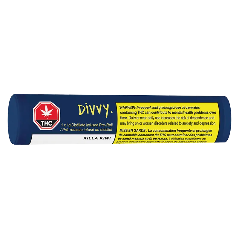 Divvy 1 g Killa Kiwi Distillate Infused PR 1 x 1 g Pre-Rolls