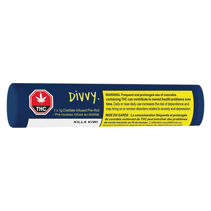 Divvy 1 g Killa Kiwi Distillate Infused PR 1 x 1 g Pre-Rolls