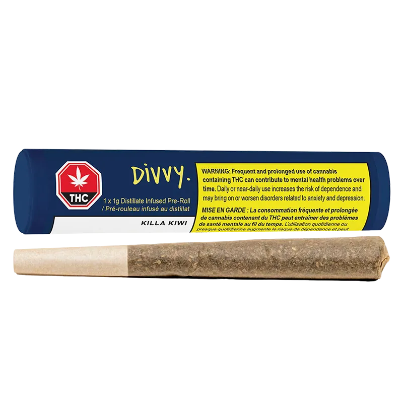 Divvy 1 g Killa Kiwi Distillate Infused PR 1 x 1 g Pre-Rolls