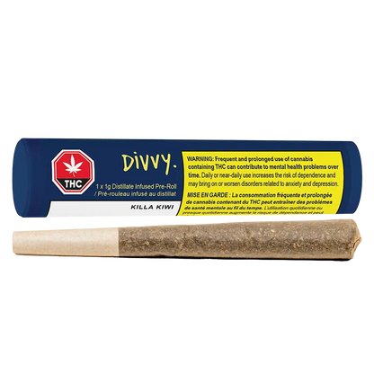 Divvy 1 g Killa Kiwi Distillate Infused PR 1 x 1 g Pre-Rolls