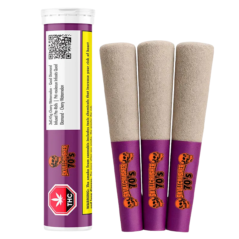 Skullcrusher 70's by RAD 1.35 g Cherry Watermelon- Quad Diamond Infused PR 3 x 0.45 g Pre-Rolls