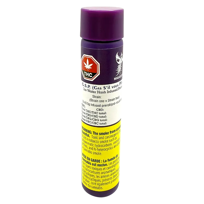 HighXotic 1.5 g G.S.P (Gas S'il vous Plaît) Ice Water Hash Infused PR 3 x 0.5 g Pre-Rolls
