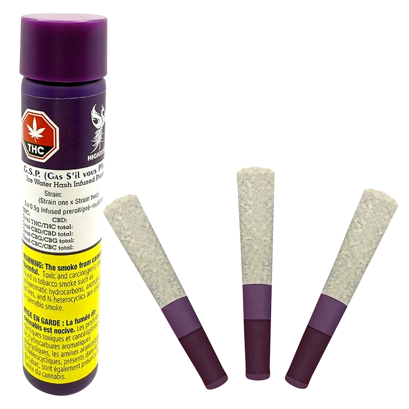 HighXotic 1.5 g G.S.P (Gas S'il vous Plaît) Ice Water Hash Infused PR 3 x 0.5 g Pre-Rolls