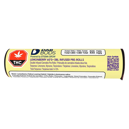 Dab Bods 1.5 g Lemonberry 60’s+ Dbl Infused PR 3 x 0.5 g Pre-Rolls