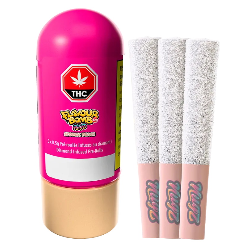Nugz 1.5 g Flavour Bomb 50 Atomic Peach Diamond Infused PR 3 x 0.5 g Pre-Rolls