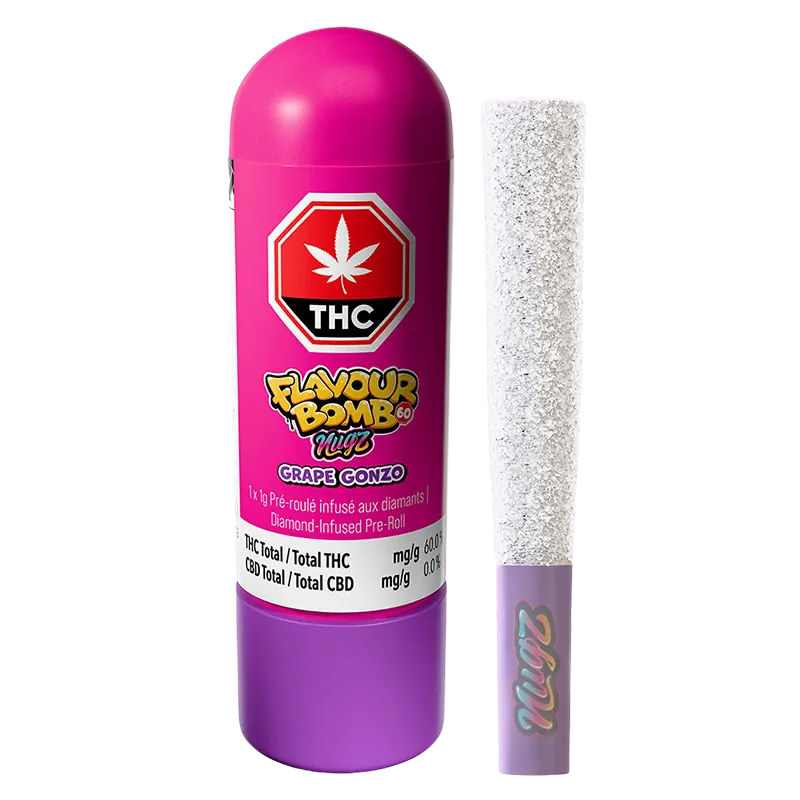 Nugz 1 g Flavour Bomb 60 Grape Gonzo Diamond Infused PR 1 x 1 g Pre-Rolls