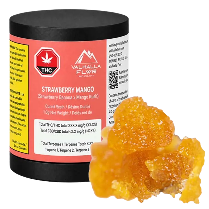 Valhalla Flwr 1 g Strawberry Mango Cured Resin Concentrates