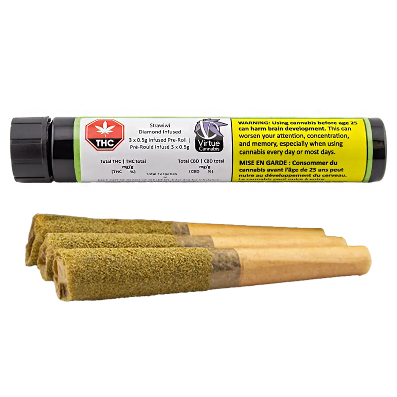 Virtue Cannabis 1.5 g Strawiwi Diamond Infused PR 3 x 0.5 g Pre-Rolls