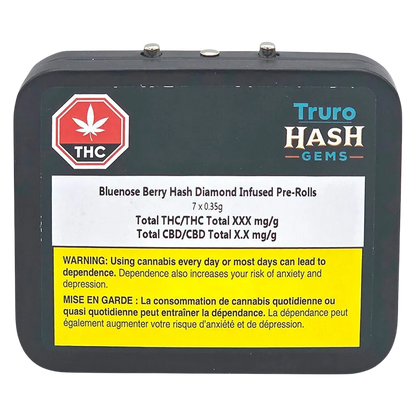 Truro Hash Gems 2.45 g Bluenose Berry Hash Diamond Infused PR 7 x 0.35 g Pre-Rolls