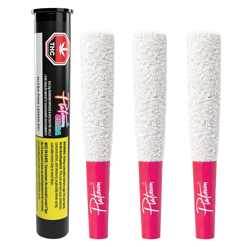 Platinum 1.5 g Ultra Pink Lemon Diamond Infused PR 3 x 0.5 g Pre-Rolls