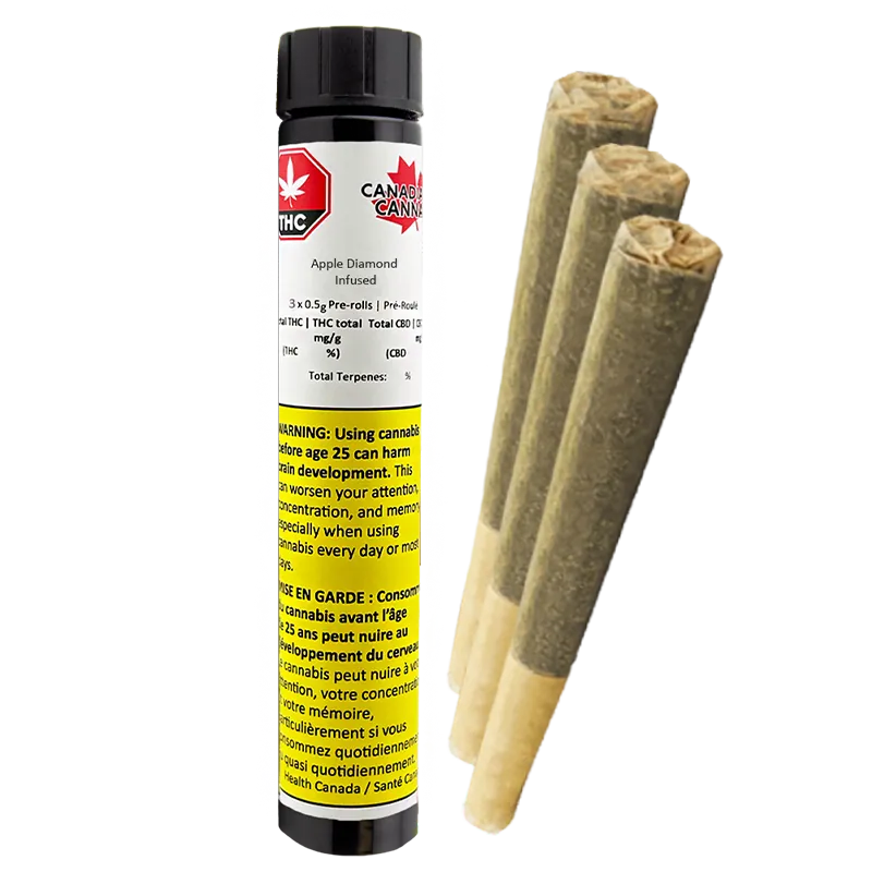 Canadian Cannabis 1.5 g Apple Diamond Infused PR 3 x 0.5 g Pre-Rolls