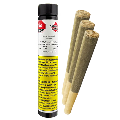 Canadian Cannabis 1.5 g Apple Diamond Infused PR 3 x 0.5 g Pre-Rolls