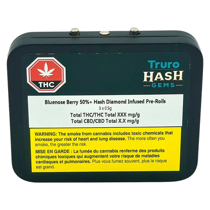 Truro Hash Gems 1.5 g Bluenose Berry 50%+ Hash Diamond Infused PR 3 x 0.5 g Pre-Rolls
