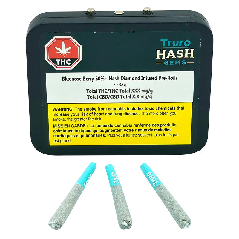 Truro Hash Gems 1.5 g Bluenose Berry 50%+ Hash Diamond Infused PR 3 x 0.5 g Pre-Rolls