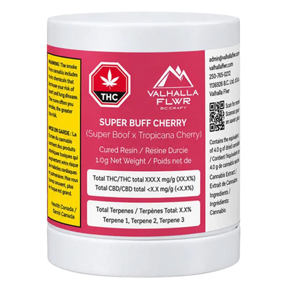 Valhalla Flwr 1 g Super Buff Cherry Cured Resin Concentrates