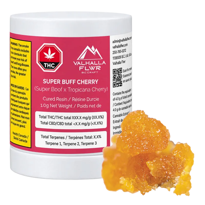 Valhalla Flwr 1 g Super Buff Cherry Cured Resin Concentrates