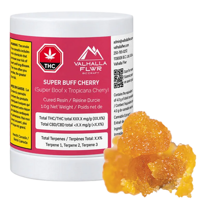 Valhalla Flwr 1 g Super Buff Cherry Cured Resin Concentrates