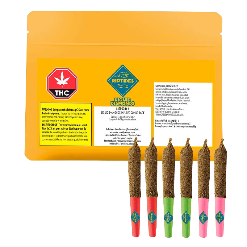 Riptides 2.4 g Category 6 Liquid Diamonds Combo Pack Infused PR 6 x 0.4 g Pre-Rolls