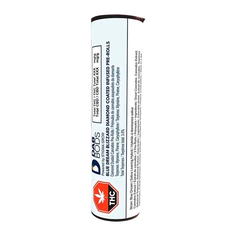 Dab Bods 1.8 g Blue Dream Blizzard Diamond Coated Infused PR 3 x 0.6 g Pre-Rolls