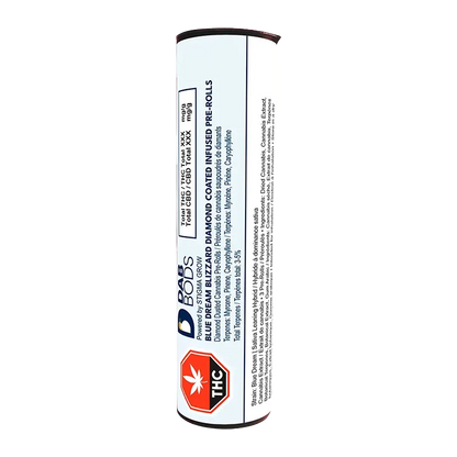 Dab Bods 1.8 g Blue Dream Blizzard Diamond Coated Infused PR 3 x 0.6 g Pre-Rolls