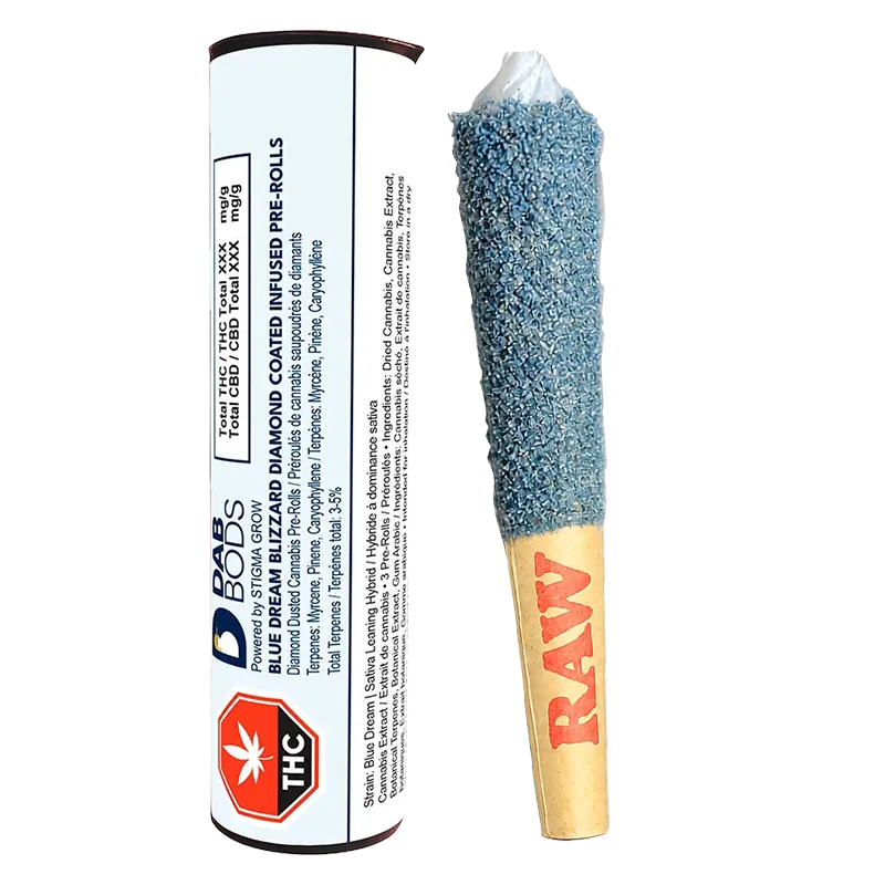 Dab Bods 1.8 g Blue Dream Blizzard Diamond Coated Infused PR 3 x 0.6 g Pre-Rolls