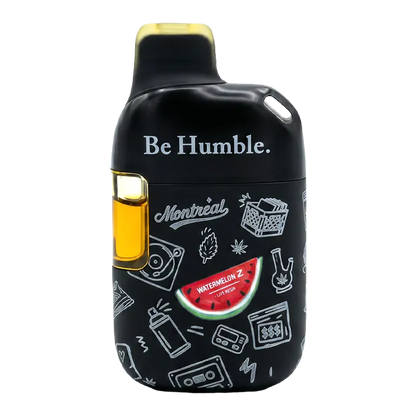 Front-facing image of the Watermelon Z Live Resin Disposable Vape with black matte casing, white doodle graphics and a small watermelon label.
