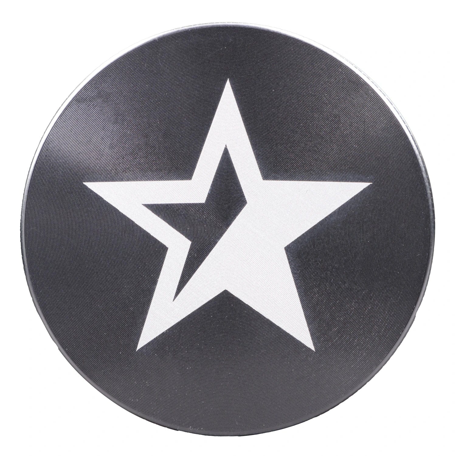 Top-down view of the Famous X - Crystal 2 pc Grinder in silver, showcasing its circular design and metallic finish.