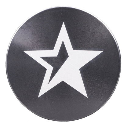 Top-down view of the Famous X - Crystal 2 pc Grinder in silver, showcasing its circular design and metallic finish.