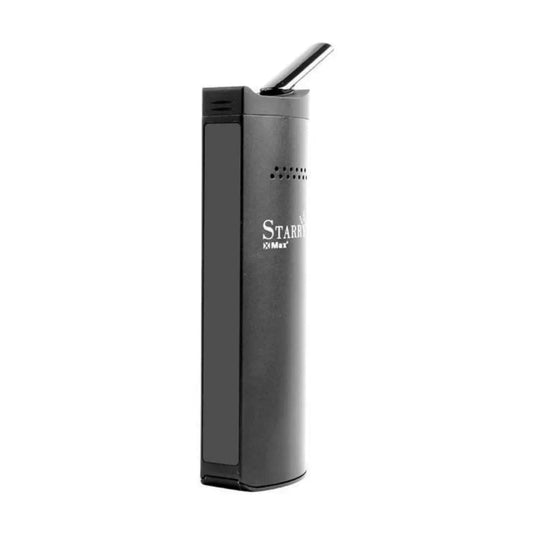 Front view of the black Xvape Starry 3.0 Dry Herb Vaporizer, angled slightly and illuminated against a plain white background.