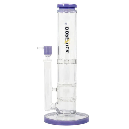 Front view of the 12-inch Dopezilla Cerberus Water Pipe in milky purple, showcasing its sleek, cylindrical form and wide base.